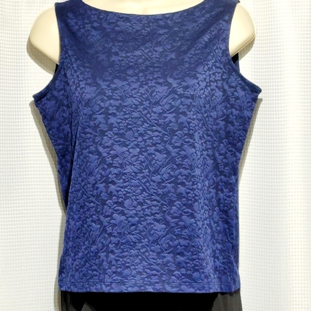 Liz Claiborne Dark Blue Jacquard Pattern Doves & Flowers (Petite M)